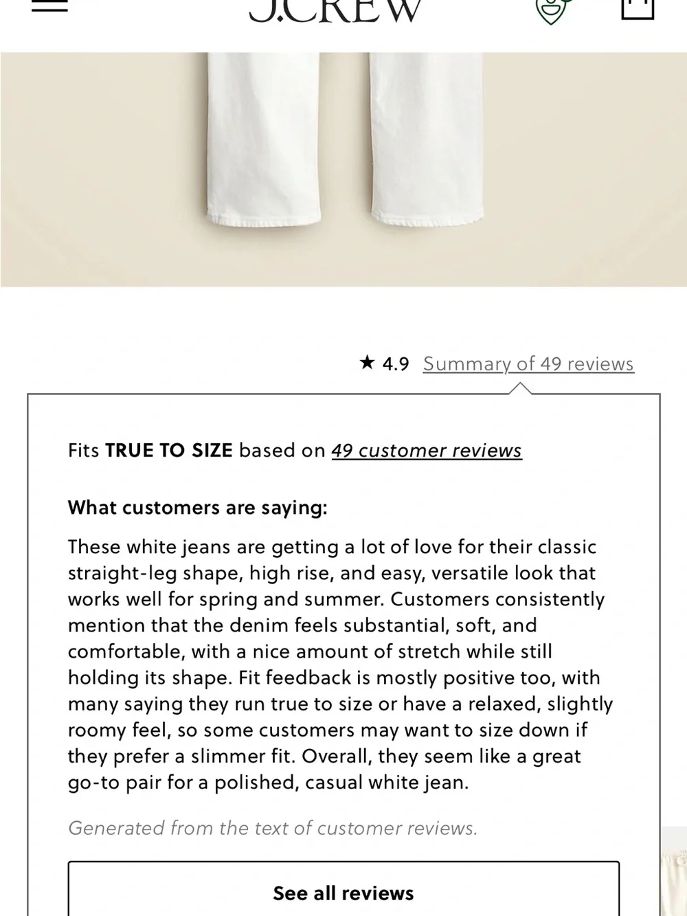 J.Crew Classic Straight Jeans in white size 30